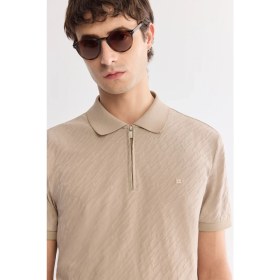 Resim AVVA Erkek Vizon Kıvrılmaz Polo Yaka Fermuarlı Jakarlı Regular Fit T-Shirt A61Y1088 