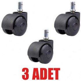 Resim 3 Adet Büro Tipi Pimli Plastik Koltuk Sandalye Tekeri 50mm Siyah - Gri 