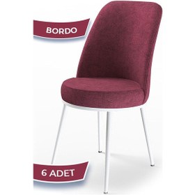 Resim Canisa Dexa Serisi, Üst Kalite Mutfak Sandalyesi, 6 Adet Bordo Sandalye, Metal Beyaz Iskeletli Sandalye Bordo Ayaklar Beyaz 