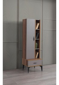 Resim Defne Ahşap Kapaklı Raflı Çekmeceli Kitaplık 50x45x165 