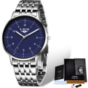 Resim Hanyang Gümüş Mavi Lıge Moda Erkekler Saatler Lüks Marka Iş Izle Erkekler Için Paslanmaz Çelik Su Geçirmez Kol Saati Aydınlık Kuvars Izle Saat (Yurt Dışından) 