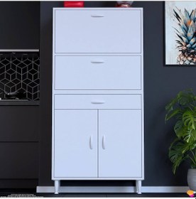 Resim Modilayn Vio 75x163,4x32,5 Cm Yeni Çekmeceli, Kapaklı, Ekmeklikli, Çok Amaçlı Mutfak Dolabı. Beyaz 