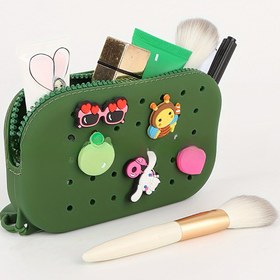 Resim Kadınlar için Madeni Para Cüzdanı Silikon Oval Şekilli, Madeni Paralar, Kozmetik Ürünler, Tuvalet Malzemeleri Saklayabilir, Delik Süs Tasarımı Rastgele Sayı ve Renkli DIY Aksesuarları İçerir 