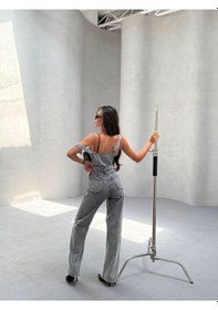 Resim Shevega Kadın Kar Siyah Kanguru Cep Bol Paça Kot Bahçevan Tulum Siyah 
