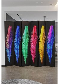 Resim Renkli Tüyler Çift Taraf Baskılı 6 Kanat Paravan 000037 