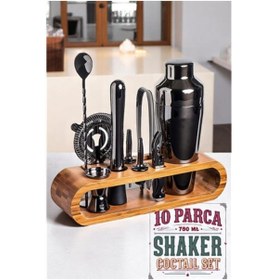 Resim Skygo Shaker Kokteyl Set - 10 Parça 750 ML Shaker Coctail Set Bambu Standlı 