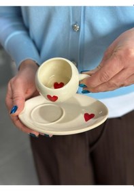 Resim Kalpli Türk Kahvesi Fincanı Tabağı İle 