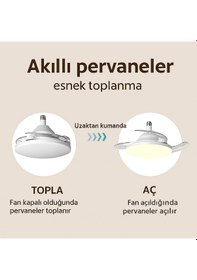 Resim Led Işıklı Katlanabilir Akıllı Tavan Vantilatörü Sessiz Fan 