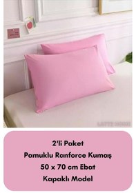Resim Pembe Renkli Ranforce Pamuklu Kumaş Kapaklı Yastık Kılıfı 2'li Pa 