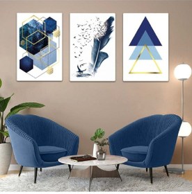 Resim Mavi Renkli 3'lü Mdf Tablo Set 