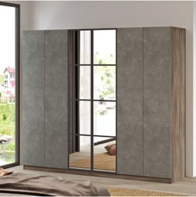 Resim Robin Home 6 Kapaklı Çekmeceli Aynalı Gardırop Elbise Dolabı Gri Kahverengi Mo3-cg 