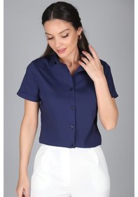 Resim Sweetness Kadın Lacivert Kısa Kollu Likralı Gömlek Lacivert 