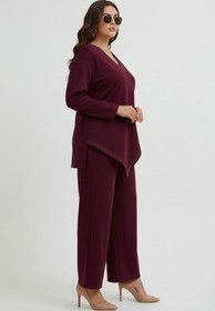 Resim Koza Butik Kadın Büyük Beden Truvakar Kol Asimetrik Kesim Taş Baskı Detaylı Eşofman Takımı 8247-26 
