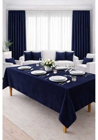 Resim Perdeyap1980 Kadife Dokulu Koyu Lacivert Renk Masa Örtüsü Koyu Lacivert 