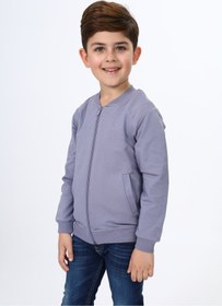 Resim Toontoy Koyu Gri Erkek Çocuk Kolej Yaka Fermuarlı Cepli Nakış Baskılı Örme Hırka - 2 İplik 