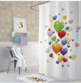 Resim Zethome Tropik Heart Balloons Banyo Duş Perdesi Tek Kanat 1X180X2 Çok Renkli 