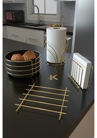 Resim Karteya Servis Sunum Seti Ve Ekmeklik Seti Havluluk Peçetelik Nihale Ekmeklik -4'lü Set Gold 