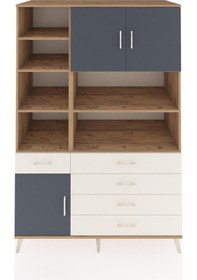 Resim Kronos Dolap 9 Raflı 5 Çekmeceli 3 Kapaklı 132x59x195 Çam-antrasit/aytaşı Antrasıt/aytası 