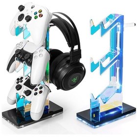 Resim Ps4, Ps5, Pc, Switch, Universal Tasarım Siyah İçin Controller Tutucu Kulaklık Stand Standı, 3 Katmanlı Akrilik Oyun Denetleyicisi Stand Standı 