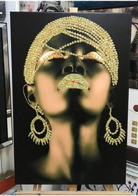 Resim Sepya Tonlu Altın Sim Işlemeli Afrikalı Kadın Kanvas Tablo 