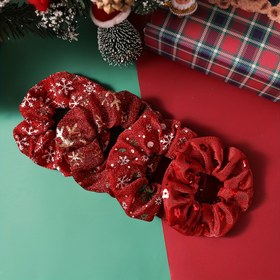 Resim 4 adet Zarif Kar Tanesi ve Çiçekli Payet Saç Bağları - Kadınlar için Yüksek Esneklikli Kuyruk Tutucular, Noel Tatili Saç Stilleri için Mükemmel, Şenlikli Saç Aksesuarları | Payet Süslemeli Bağlar | Esnek Saç Bantları, Noel Saç Aksesuarları 