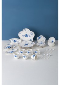 Resim Emsan İntense Blue Porselen 32 Parça 6 Kişilik Kahvaltı / Servis Beyaz 
