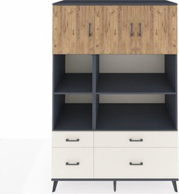 Resim Kronos Dolap 8 Raflı 4 Çekmeceli 3 Kapaklı 132x59x195 Antrasit-çam/aytaşı Atlas Çam/aytası 