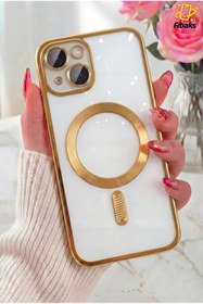 Resim Fibaks iPhone 13/14 Kılıf Kamera Lens Korumalı Magsafe Şarj Kilifi Şeffaf Renkli Yumuşak Kapak Gold 