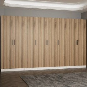 Resim Minar Kale 210 cm 8 Kapaklı 6b Raf Portmanto Beyaz Dore 