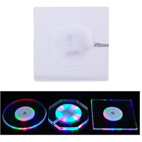 Resim Usb Şarj Led Işık Up Akrilik Coaster Şeffaf Kristal Baz Beyaz Işık , Boyut:100x10mm Kare 1 Adet 