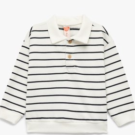Resim Erkek Bebek Şardonlu Uzun Kollu Oversize Pamuklu Düğmeli Polo Yaka Sweatshirt 