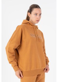 Resim Maraton Oversize Kadın Kapüşonlu Karamel Sweatshirt Karamel 