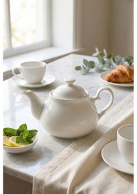 Resim 750 Ml Beyaz Porselen Demlik & Şık Kahvaltı Çay Saati Sunum Gereci Çok Renkli 