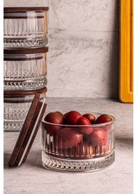 Resim Snippy Bella 6'lı Ahşap Vakumlu Kapaklı Cam Kahvaltılık Ahşap - Şeffaf 