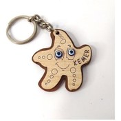Resim Deniz Yıldızı Anahtarlık Nazar Boncuklu Ahşap Çanta Süsü Dekor 