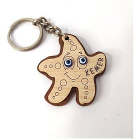 Resim Deniz Yıldızı Anahtarlık Nazar Boncuklu Ahşap Çanta Süsü Dekor 