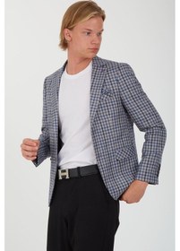 Resim Sposo 5138 Dar Kalıp Kare Desenli Gri Erkek Blazer Ceket Gri 