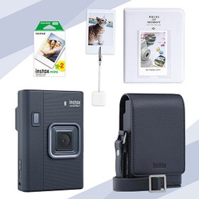 Resim Fujifilm Instax Mini Liplay Plus Midnight Blue Fotoğraf Makinesi Çanta Albüm Kıskaç ve 20'li Film Hediye Seti 