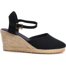 Resim Star Tombis Elişi Siyah Kadın Dolgu Topuk Espadril Handmade 