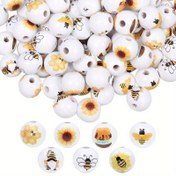 Resim 20 adet 16mm Ahşap Dekoratif Boncuk Arı Festivali Baskılı, Kolyeler, Bilezikler, Anahtarlıklar, Küpeler ve Kalemler için El Yapımı Takı Malzemeleri, Ayçiçeği ve Petek Tasarımlı Yüksek Kaliteli El Sanatları Boncuklar, Takı Yapımı İçin Boncuklar 