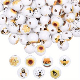 Resim 20 adet 16mm Ahşap Dekoratif Boncuk Arı Festivali Baskılı, Kolyeler, Bilezikler, Anahtarlıklar, Küpeler ve Kalemler için El Yapımı Takı Malzemeleri, Ayçiçeği ve Petek Tasarımlı Yüksek Kaliteli El Sanatları Boncuklar, Takı Yapımı İçin Boncuklar 