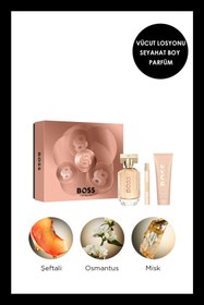 Resim BOSS The Scent For Her EDP 100 ml Parfüm + Seyahat Boy 10 ml + EDP 75 ml Vücut Losyonu Kadın Parfüm Seti 