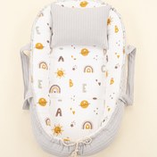 Resim Babynest ve Yastık- Çift Taraflı - Açık Gri Örgü - Galaksi ve Harfler 