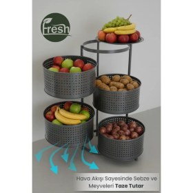 Resim Orvila Metal Sebzelik Tepsili Açılır Patates Soğan Meyvelik Sepeti Rafıantrasit Gri 