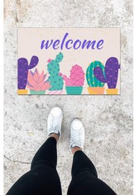 Resim Dijital Baskı Mor Kaktüs Desen Kapı Önü Paspası K-1013 