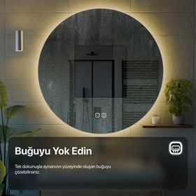 Resim Bluetoothlu, Buğu Çözücülü, Dokunmatik LEDli Elips Ayna - Beyaz Işık - 80X90 