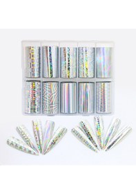 Resim 10lu Tırnak Süsleme Folyosu Holografik Geometri Dizayn Nail Art Transfer Folyo Wnf-273 