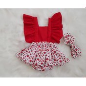 Resim Miray Bebe Bandanalı Çilek Desen Salopet Takım 