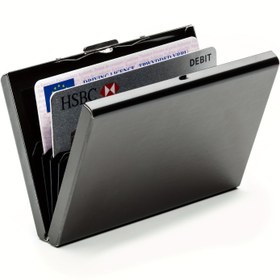 Resim RRYJH İnce RFID Engelleme Paslanmaz Çelik Kredi Kartı Tutucu - Profesyonel Siyah, Erkekler & Kadınlar için 6 Yuvalı Metal Cüzdan, İş Kartları, ATM ve Nakit için Dayanıklı & Kompakt, Kolay Taşıma Tasarımı ile Kart Tutucu Cüzdan 