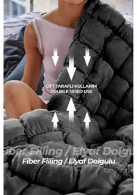 Resim Evlen Home Yatak Örtüsü Seti Çift Kişilik El İşi Günlük Pamuklu Dolgulu Yorgan Uyku Takımı Puff 3 Parça Antrasit 